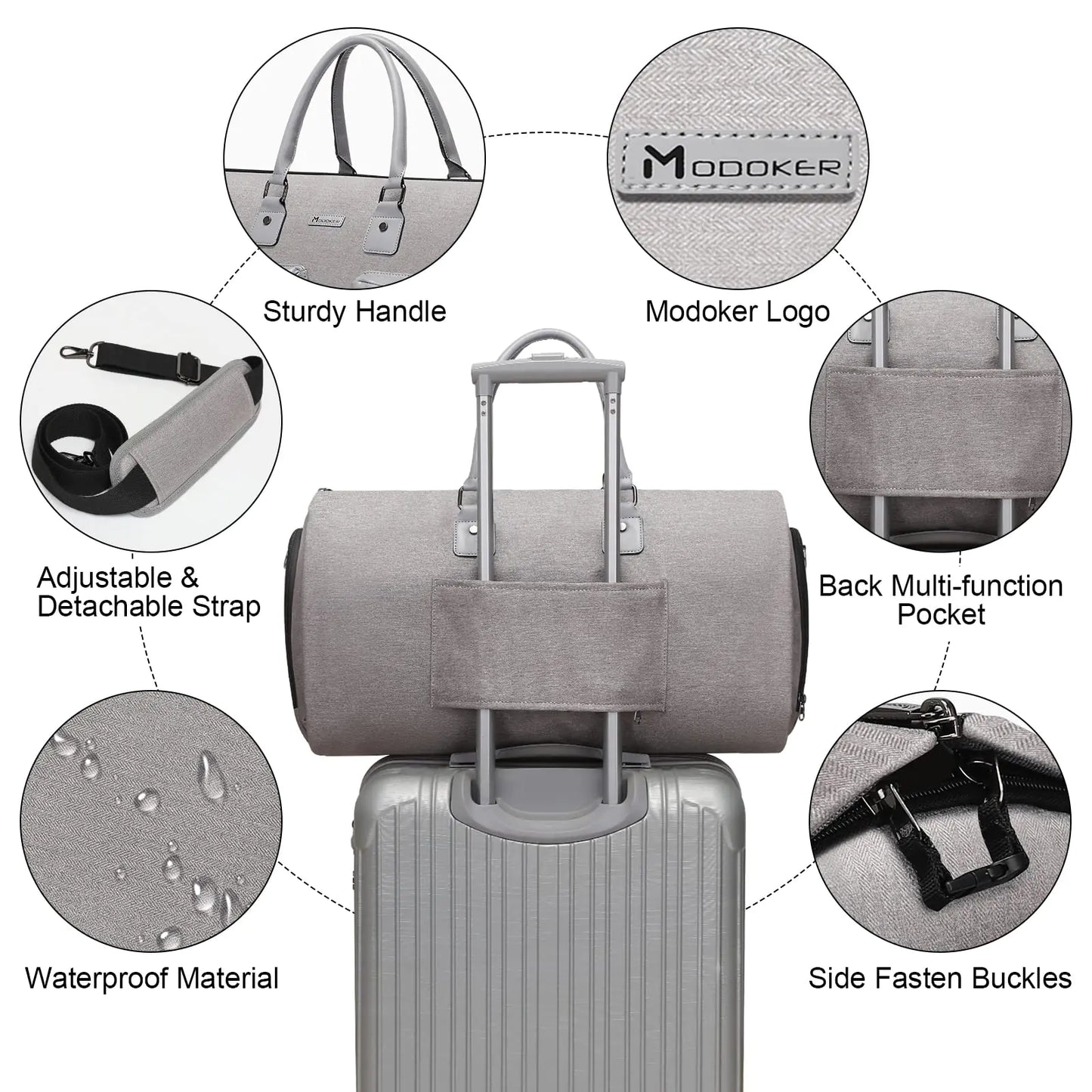 Convertible Garment Bag with Toiletry Bag, Modoker Carry on Garment Duffel Bag for Men Women