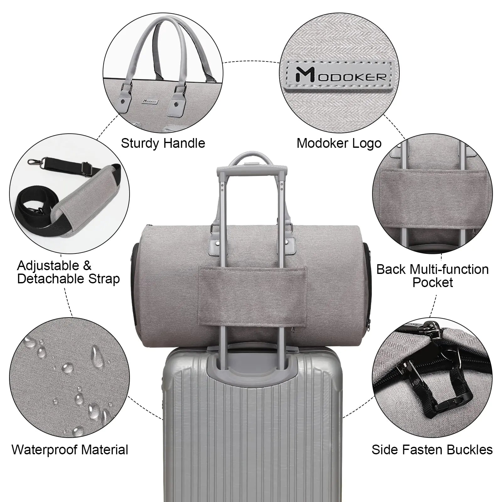 Convertible Garment Bag with Toiletry Bag, Modoker Carry on Garment Duffel Bag for Men Women