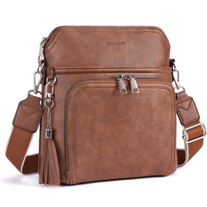 Leather Women's Shoulder Handbags with Tassel Taupe