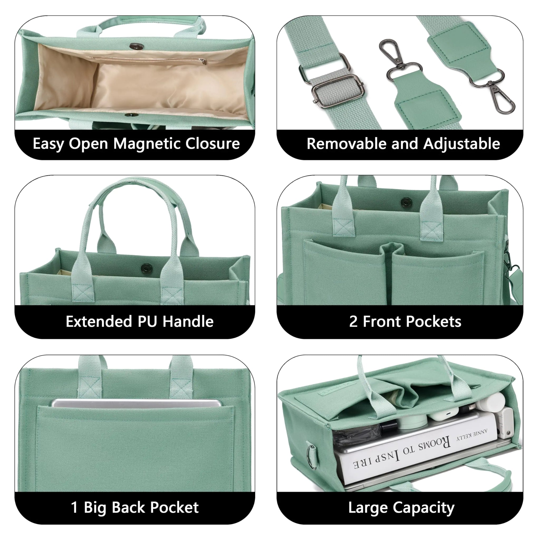Large Canvas Tote Bag for Women With Pockets,Laptop Crossbody Purses