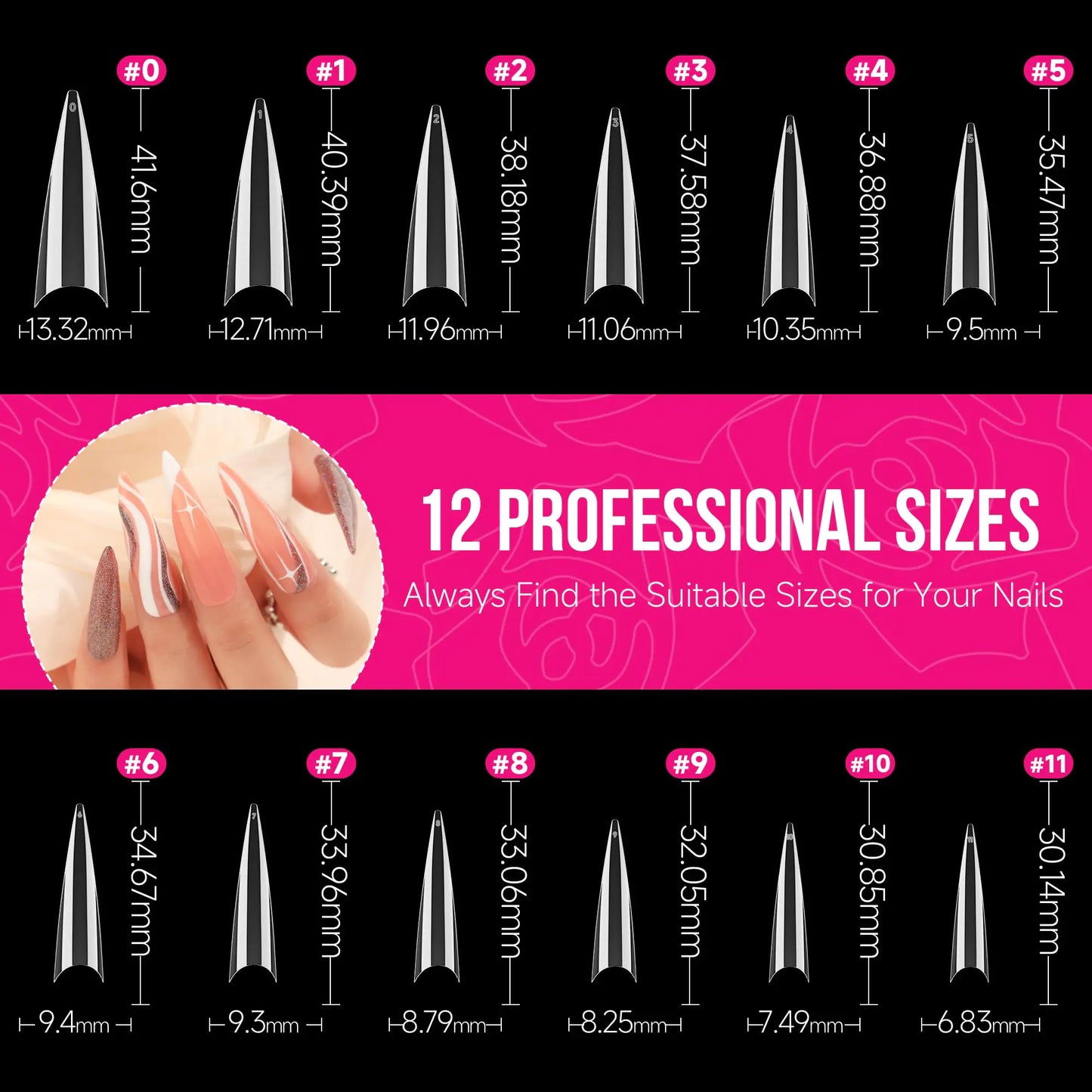 UNA GELLA Long Stiletto Almond Nail Tips for Acrylic Nails