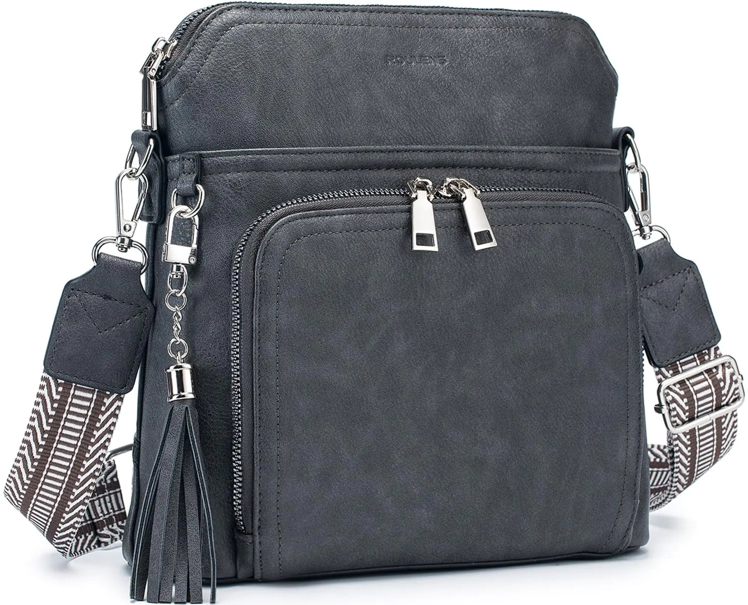 Leather Women's Shoulder Handbags with Tassel Taupe