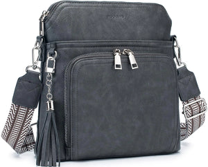 Leather Women's Shoulder Handbags with Tassel Taupe
