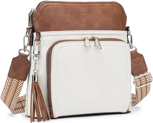 Leather Women's Shoulder Handbags with Tassel Taupe