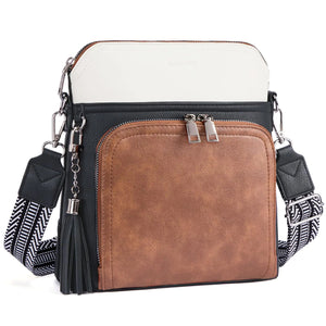 Leather Women's Shoulder Handbags with Tassel Taupe