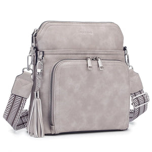 Leather Women's Shoulder Handbags with Tassel Taupe
