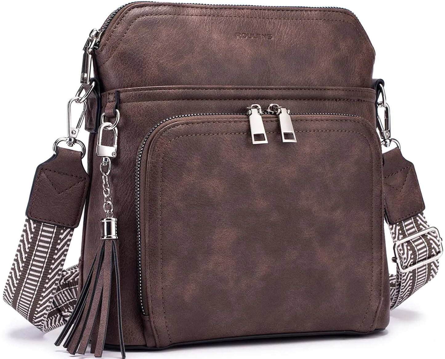 Leather Women's Shoulder Handbags with Tassel Taupe