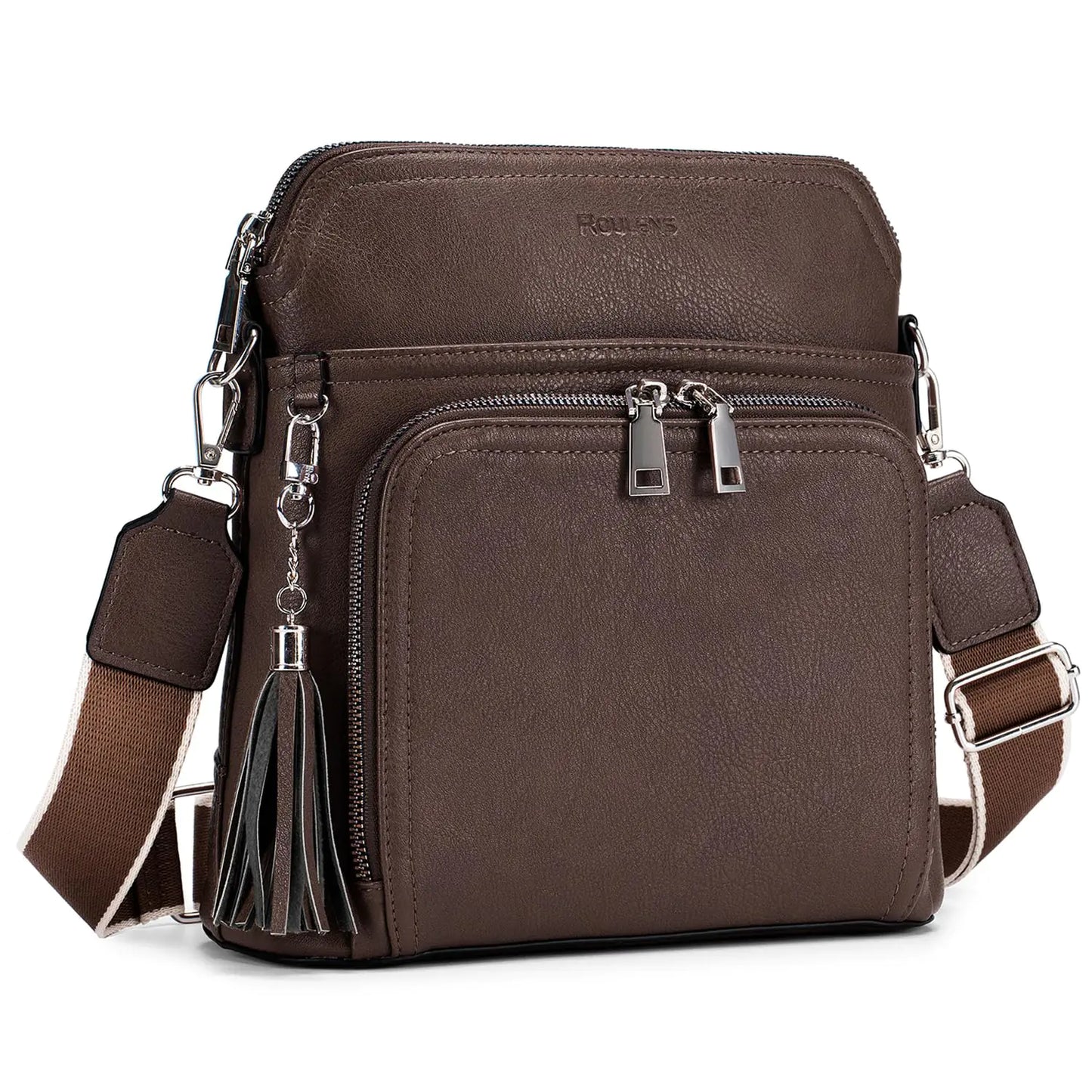 Leather Women's Shoulder Handbags with Tassel Taupe