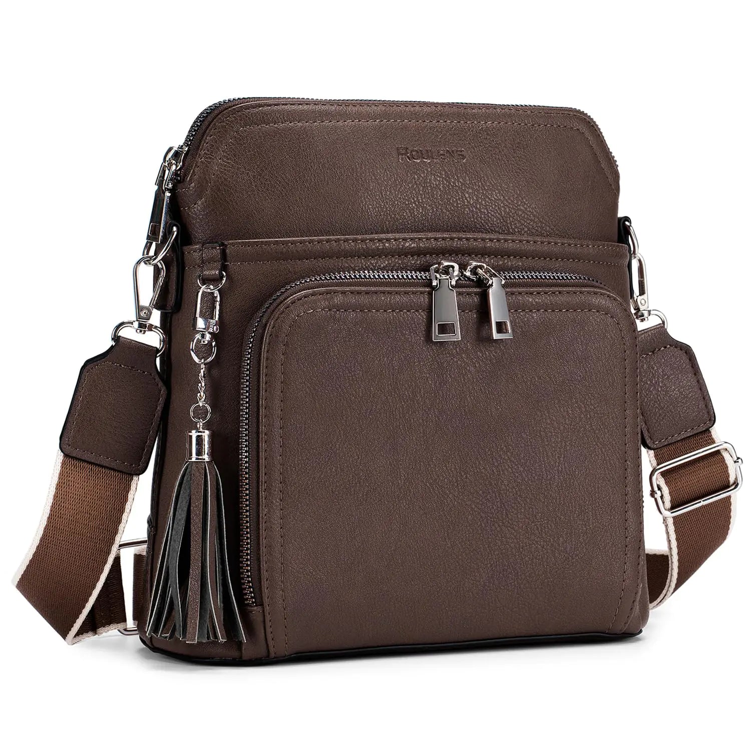 Leather Women's Shoulder Handbags with Tassel Taupe