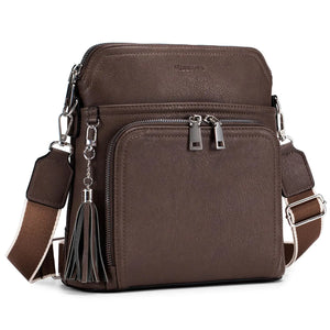 Leather Women's Shoulder Handbags with Tassel Taupe