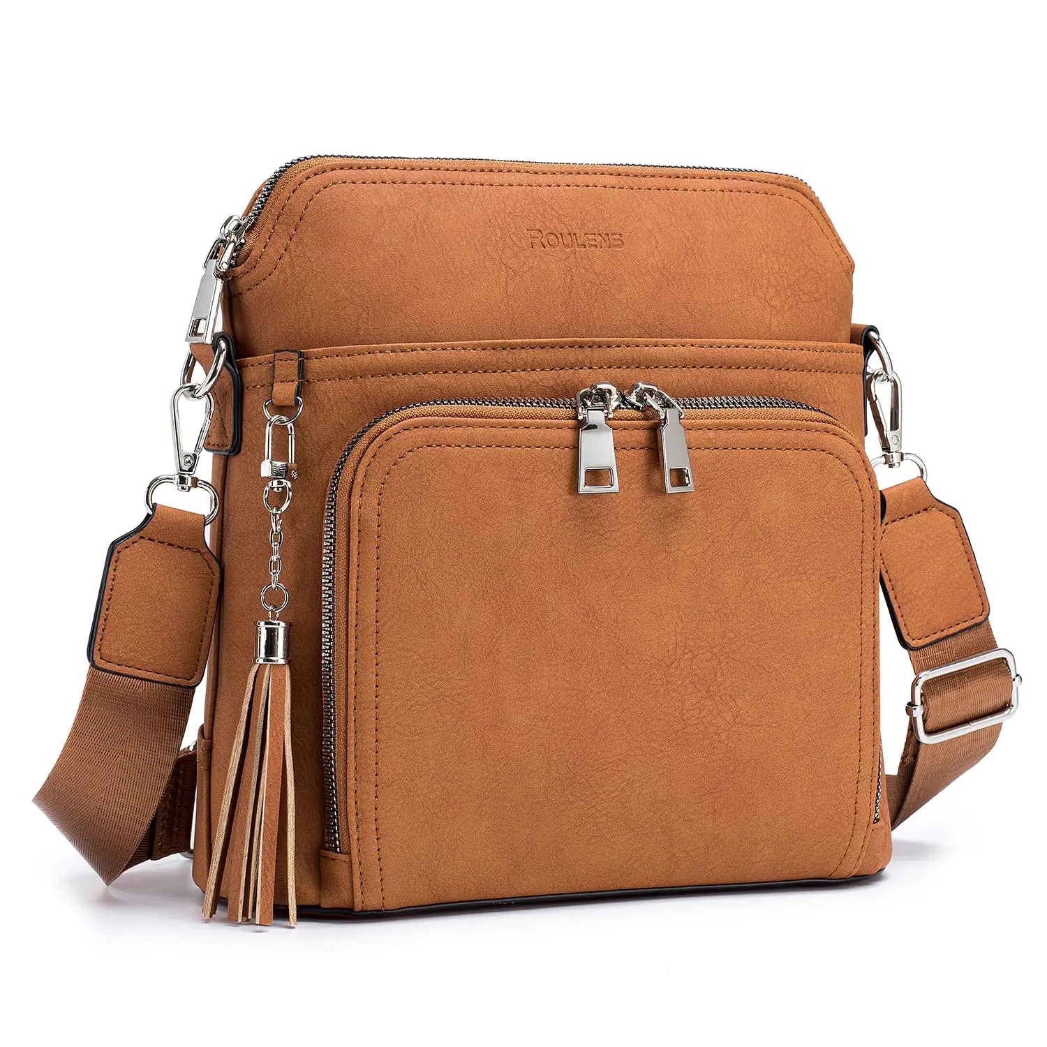 Leather Women's Shoulder Handbags with Tassel Taupe