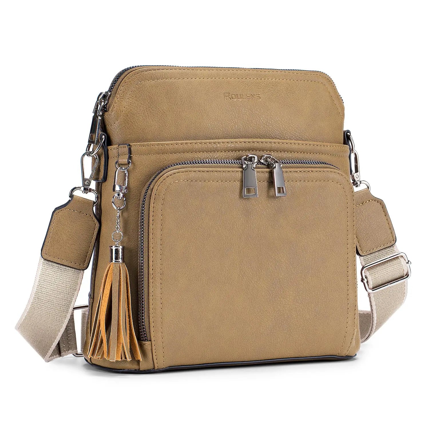 Leather Women's Shoulder Handbags with Tassel Taupe