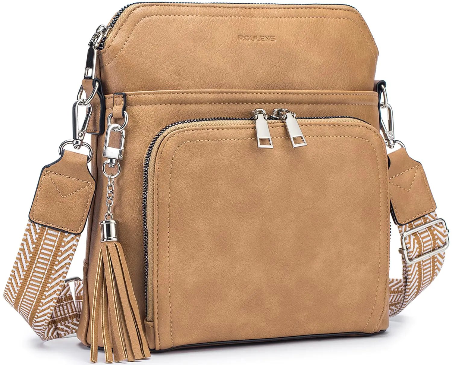 Leather Women's Shoulder Handbags with Tassel Taupe