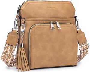 Leather Women's Shoulder Handbags with Tassel Taupe