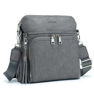 Leather Women's Shoulder Handbags with Tassel Taupe