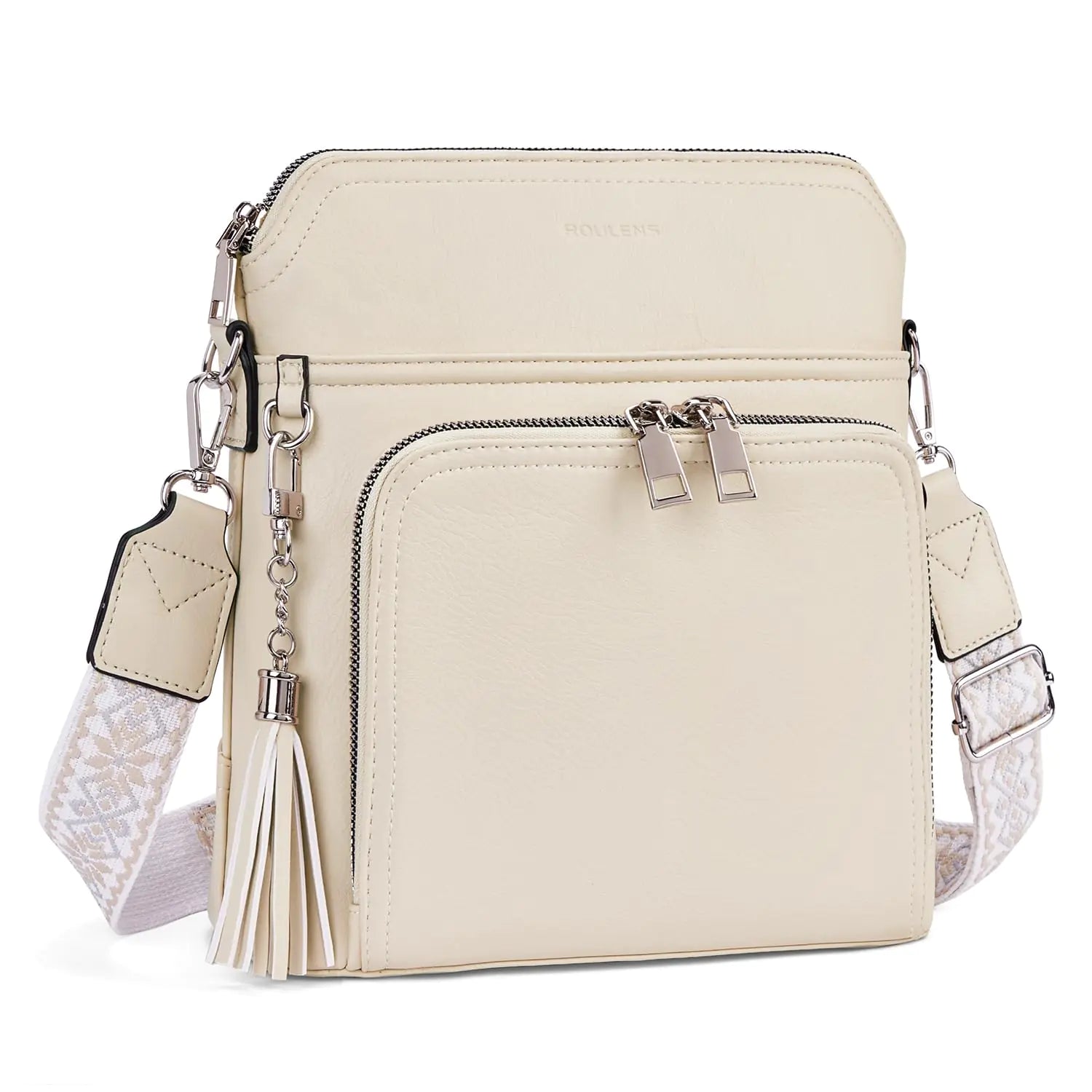 Leather Women's Shoulder Handbags with Tassel Taupe