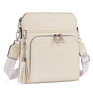 Leather Women's Shoulder Handbags with Tassel Taupe