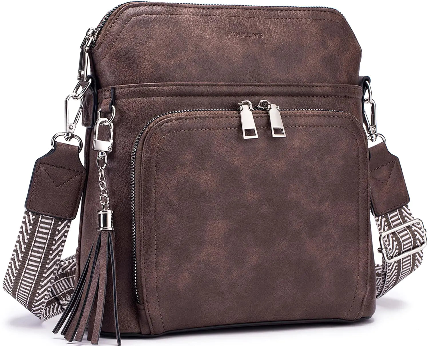 Leather Women's Shoulder Handbags with Tassel Taupe