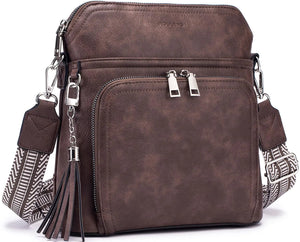 Leather Women's Shoulder Handbags with Tassel Taupe