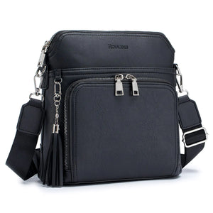 Leather Women's Shoulder Handbags with Tassel Taupe