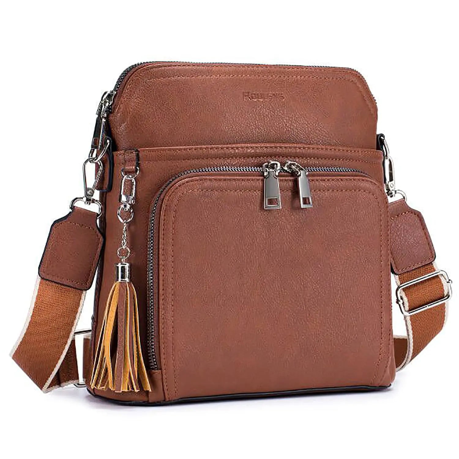 Leather Women's Shoulder Handbags with Tassel Taupe