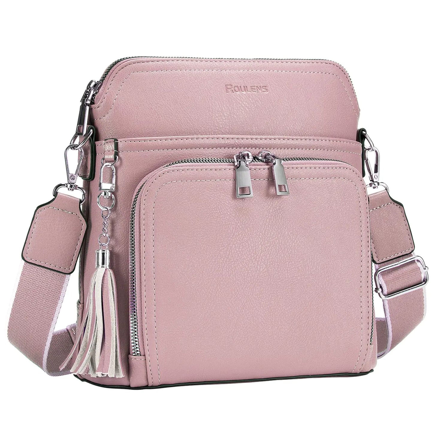 Leather Women's Shoulder Handbags with Tassel Taupe