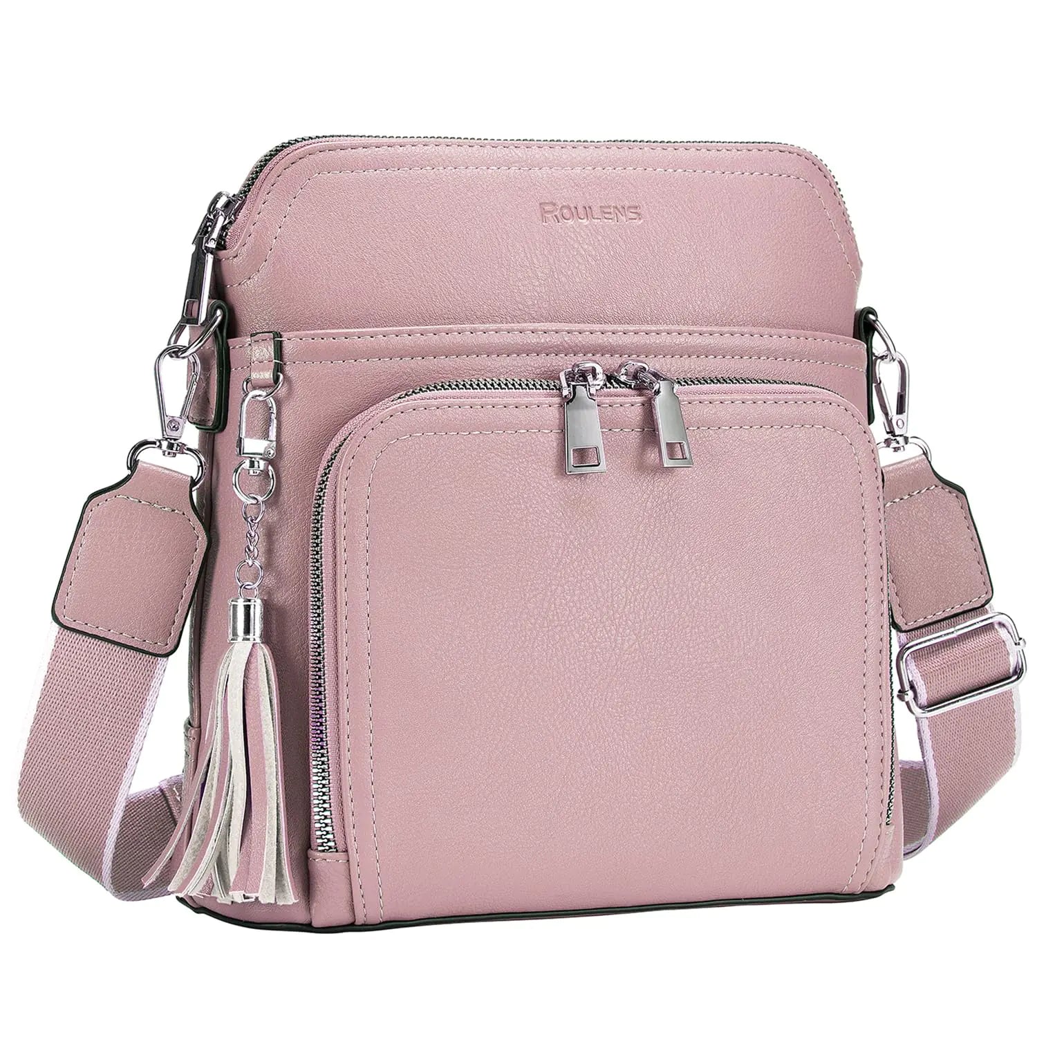 Leather Women's Shoulder Handbags with Tassel Taupe