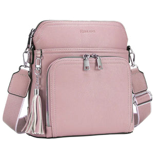 Leather Women's Shoulder Handbags with Tassel Taupe
