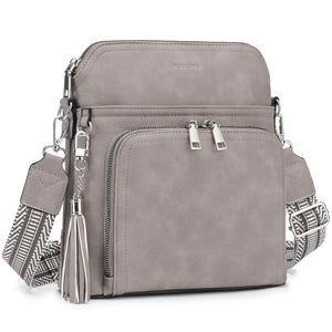 Leather Women's Shoulder Handbags with Tassel Taupe