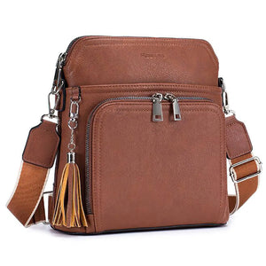 Leather Women's Shoulder Handbags with Tassel Taupe